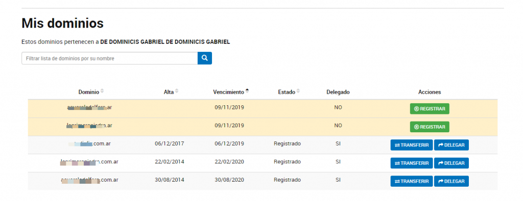 listado de dominios con .AR disponibles